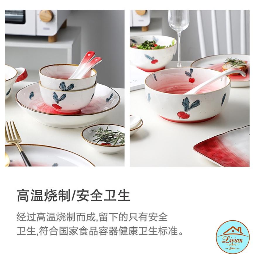 Bát ăn cơm, bát gia vị - thìa họa tiết củ cải đỏ vẽ tay
