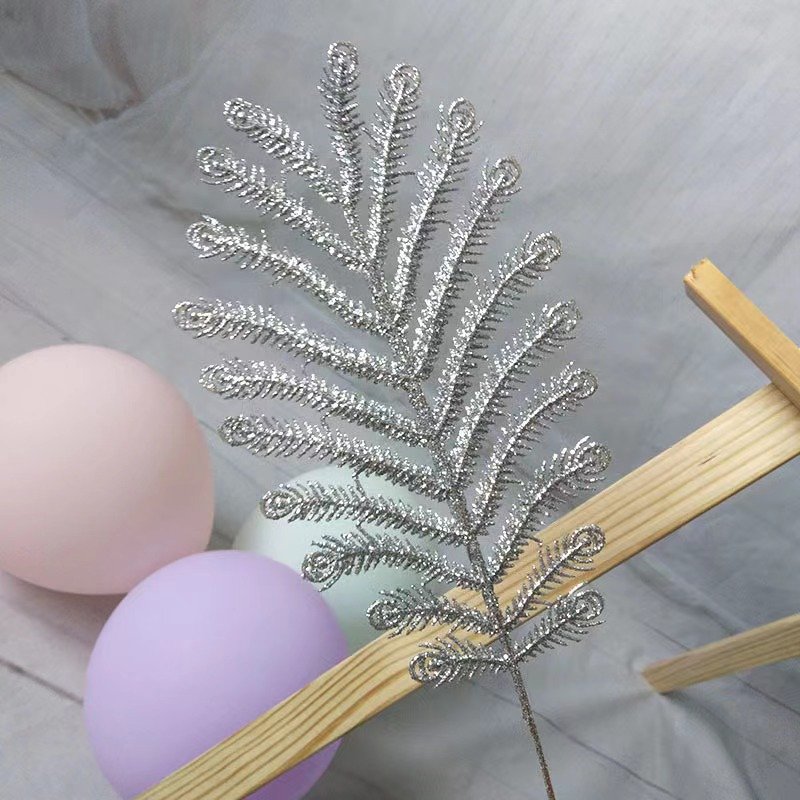 Nhánh Lông Công 38cm Hình Quạt Kim Tuyến Trang Trí Tết