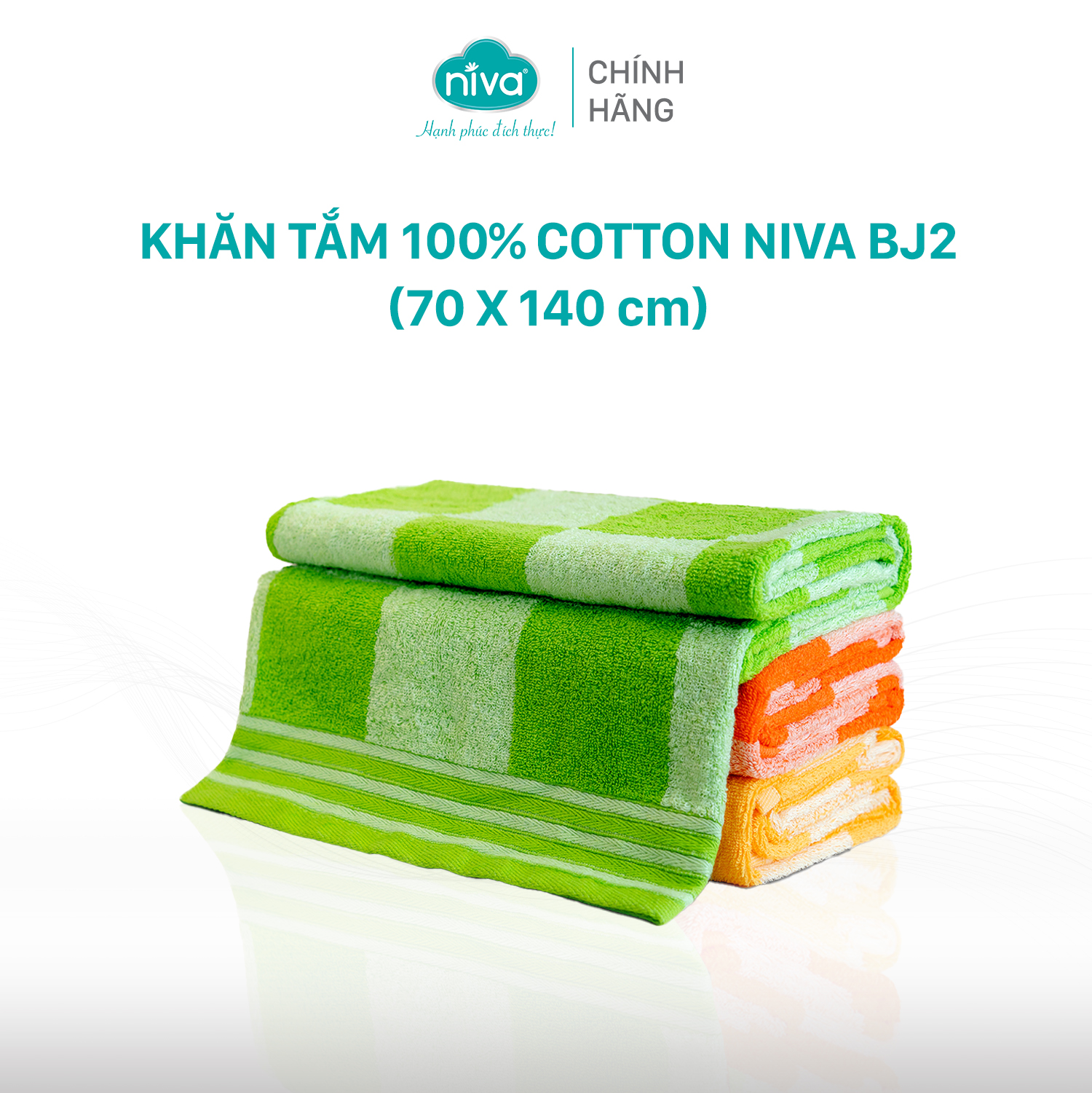 Khăn Tắm Cotton Tự Nhiên 100% Xuất Nhật Niva BJ2 Mềm Mịn Thấm Hút, An Toàn, Hoa Văn Kích Thước 700x1400 mm