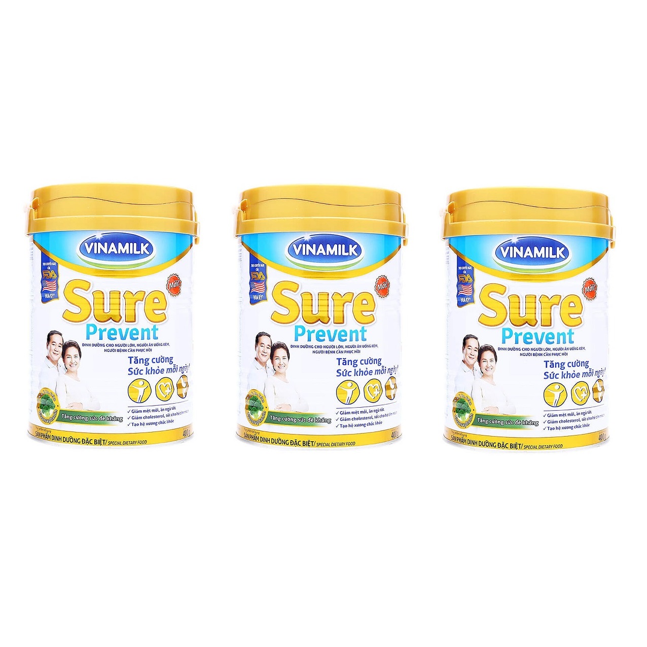 Bộ 3 Lon Sữa bột Vinamilk Sure Prevent Lon 400g