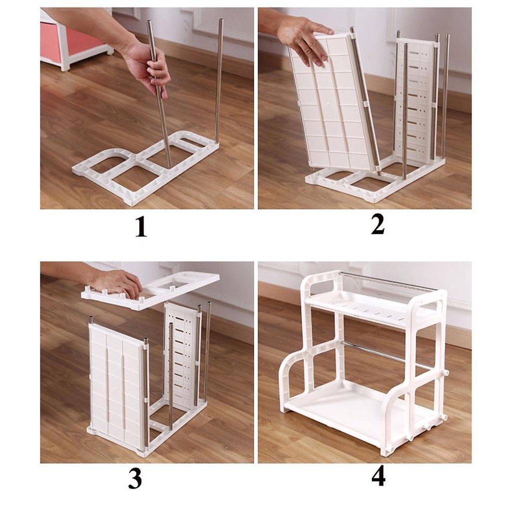 Kệ Đựng Gia Vị Nhà Bếp Bằng Nhựa 2 Tầng Nhỏ Gọn - Tiện Dụng Hình Chữ H Kèm Giá Để Thớt