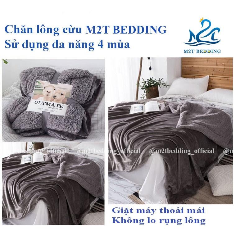 Chăn lông cừu M2T BEDDING, mền lông tuyết dày 2 lớp đại hàn cho bé và gia đình kích thước 2mx2m3