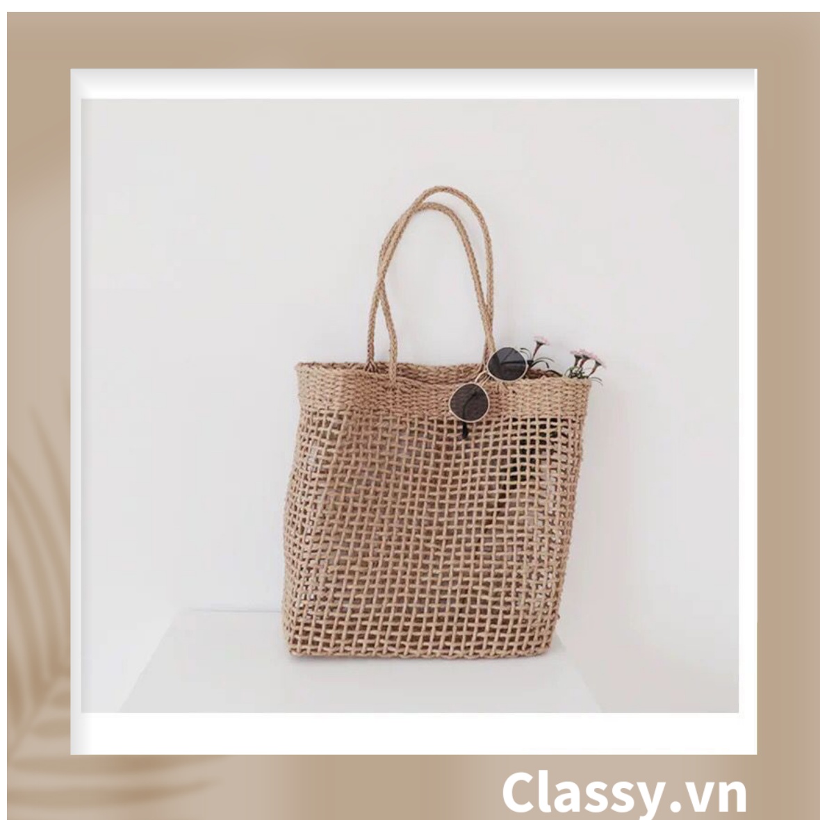 Túi cói Classy hình thang thời trang, thích hợp đi biển, đi dạo, đi chơi T1073