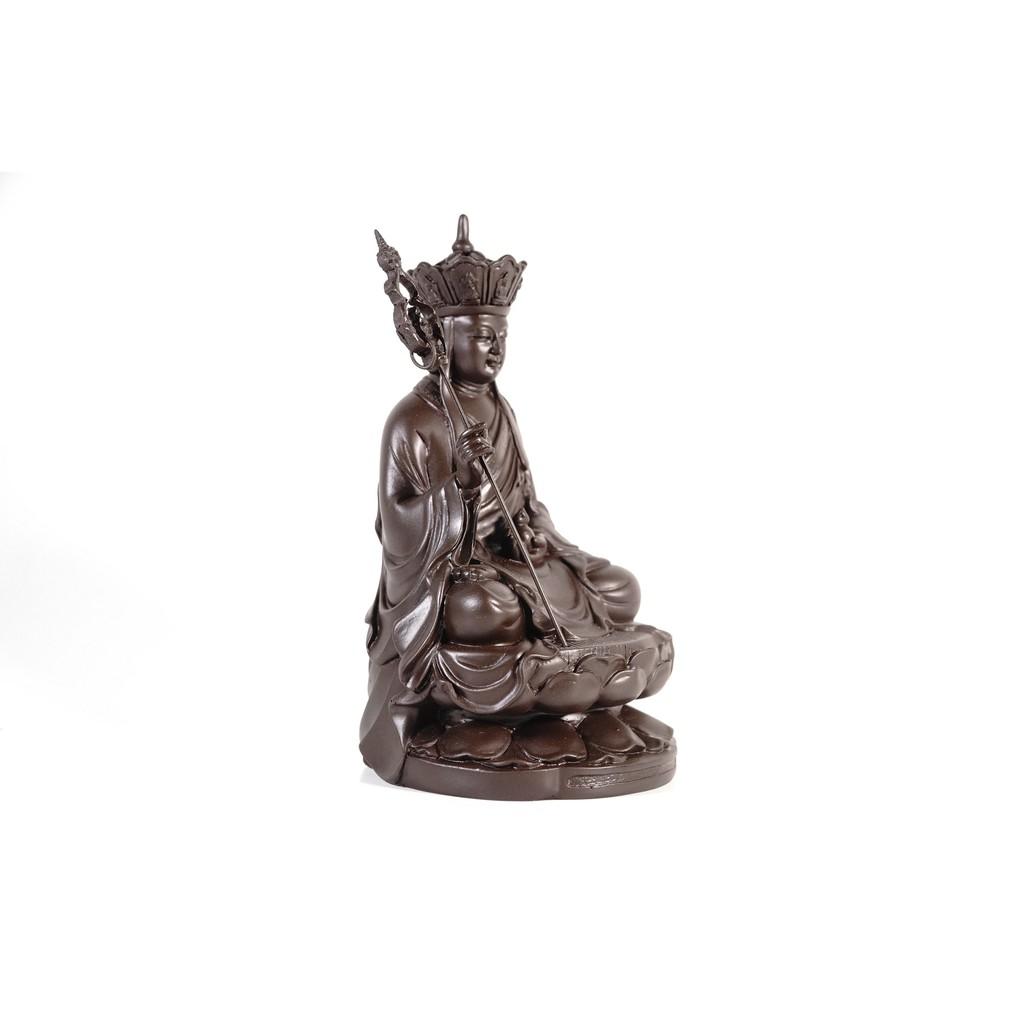 Tượng Phật Địa Tạng Vương Bồ Tát nâu đất ngồi để xe, bàn thờ - Cao 17cm