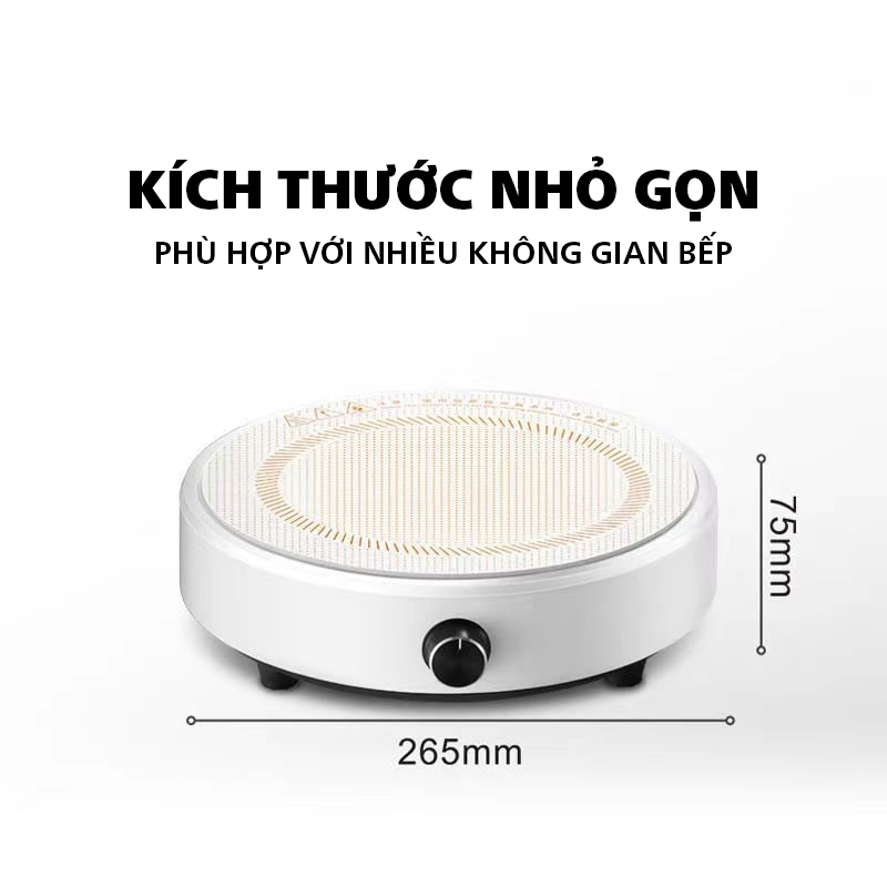 Bếp từ tròn, mặt bếp gốm, chống ồn, làm mát nhanh, nút vặn 8 nấc, chống nước 6D, công suất 2200w
