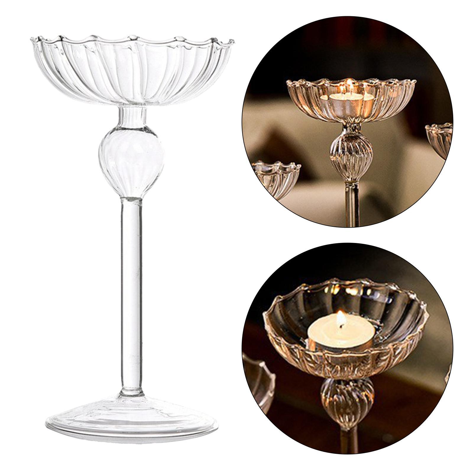 2Pcs Tealight Candle Holders Glass Candlestick Holders Table Centerpiece