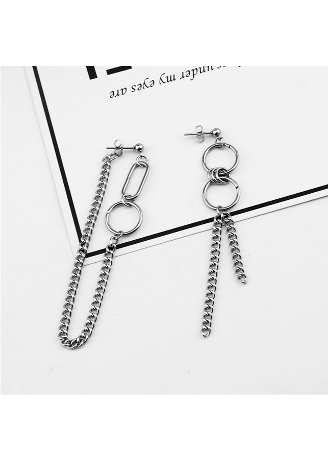 Bông tai mắt xích phong cách unisex bất đối xứng