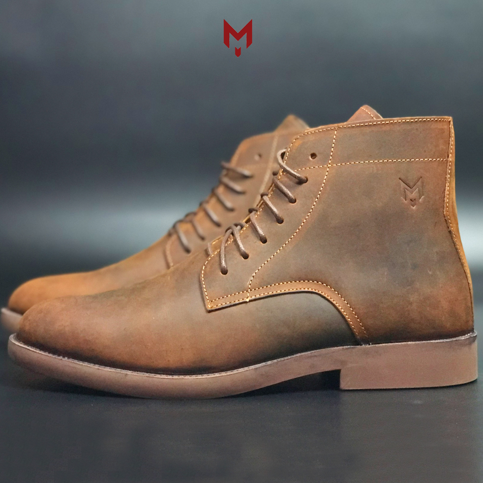 Giày cao cổ nam da bò sáp ngựa điên cao cấp phong cách bụi bặm Desert Plain Boots Mad Brown