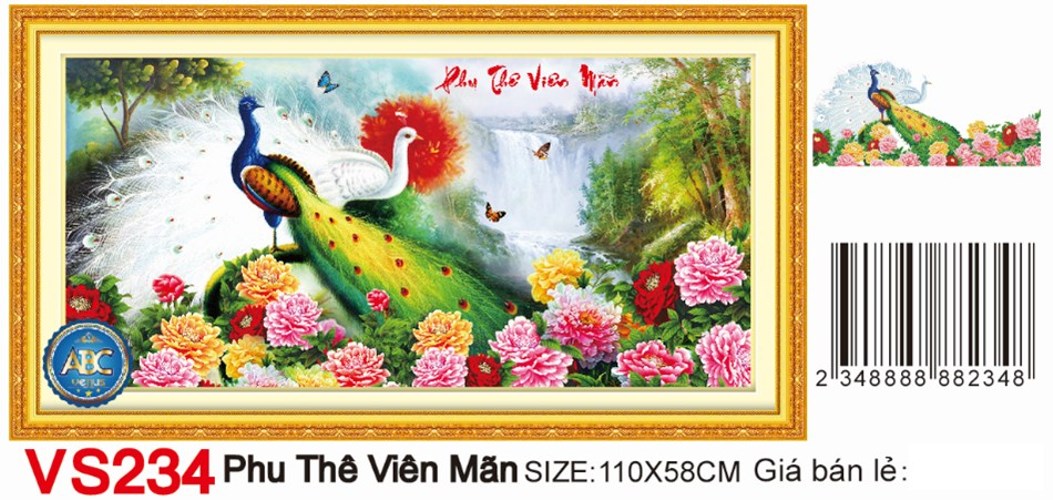 Tranh đính đá phu thê viên mãn VS234 - 110 x 58 cm - chưa đính