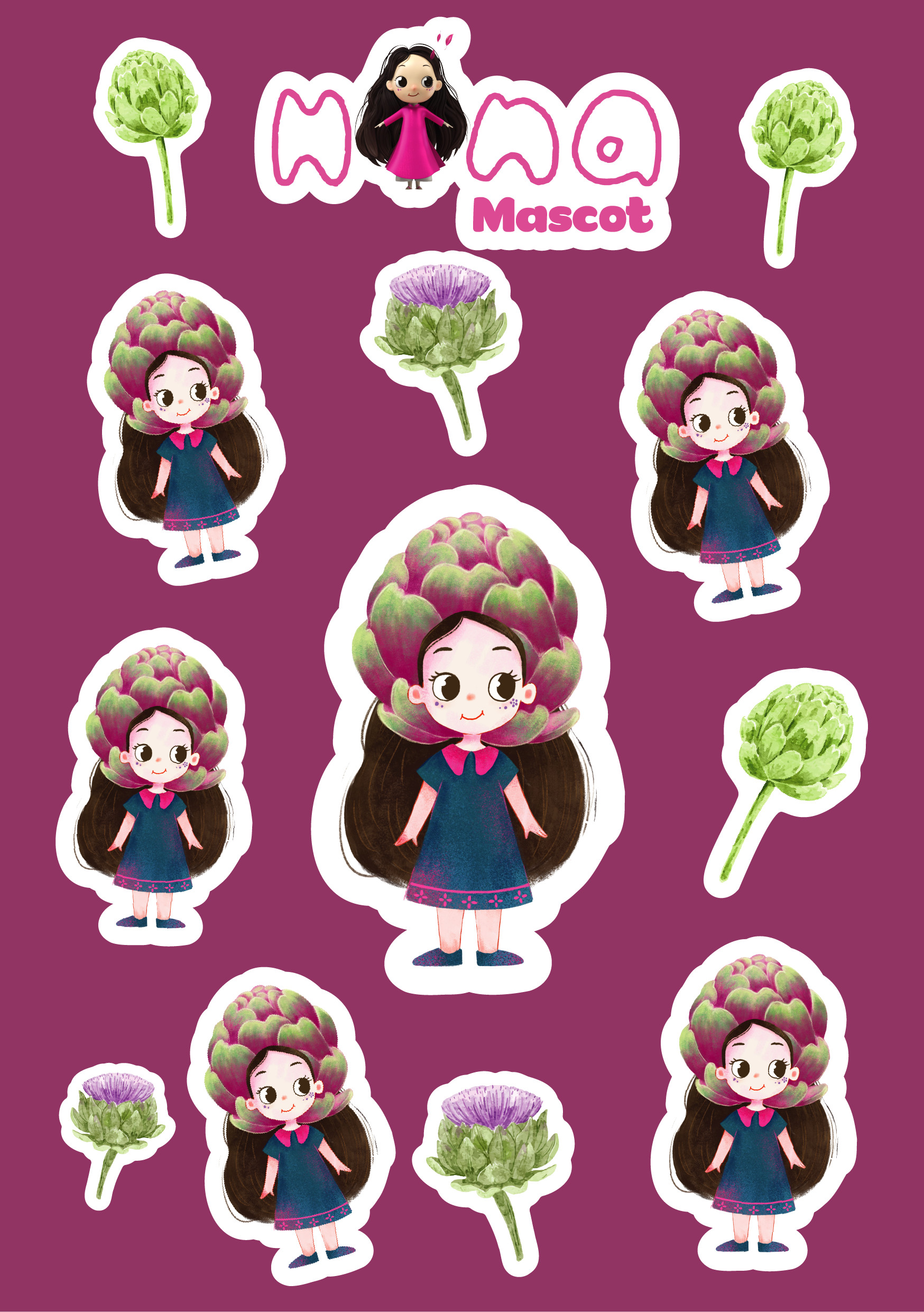 Sticker Hình Dáng Hana Mascot - dễ thương - Size A5