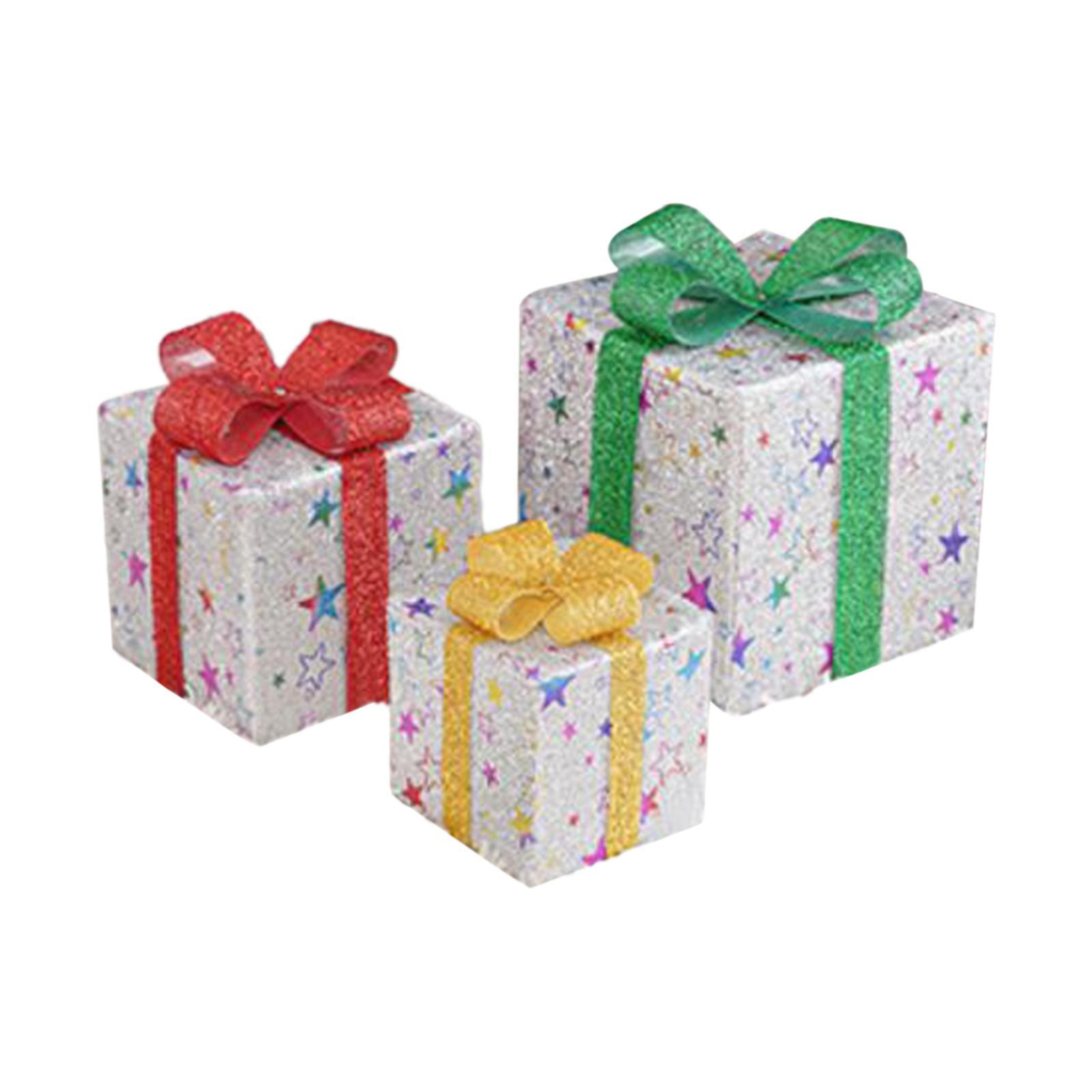 3Pcs Christmas Light up Present Boxes Decoration with Bowknot for Front Door