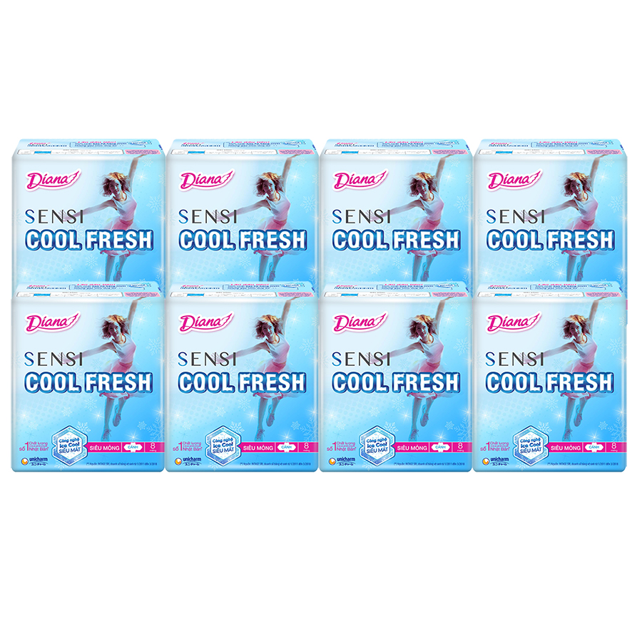 Combo 8 Gói Băng Vệ Sinh Diana Cool Fresh Siêu Mỏng (8 Miếng / Gói)