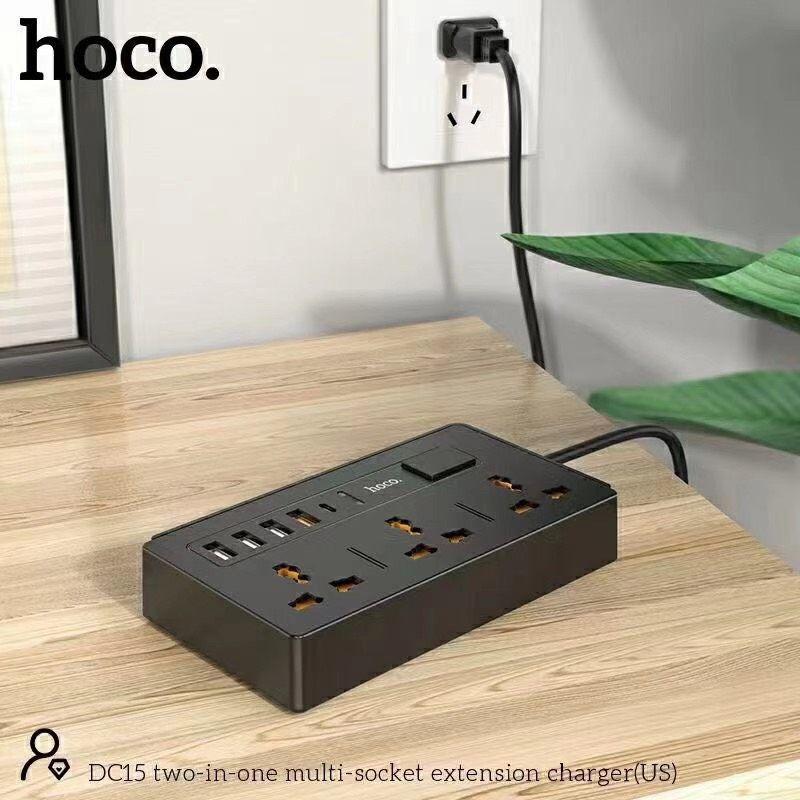 Ổ Cắm Điện Đa Năng Hoco DC15 - Sạc nhanh PD18W, QC18W Hỗ Trợ Cổng Type-C, AC &amp; 4 Cổng USB Tiện Dụng - Hàng Chính Hãng