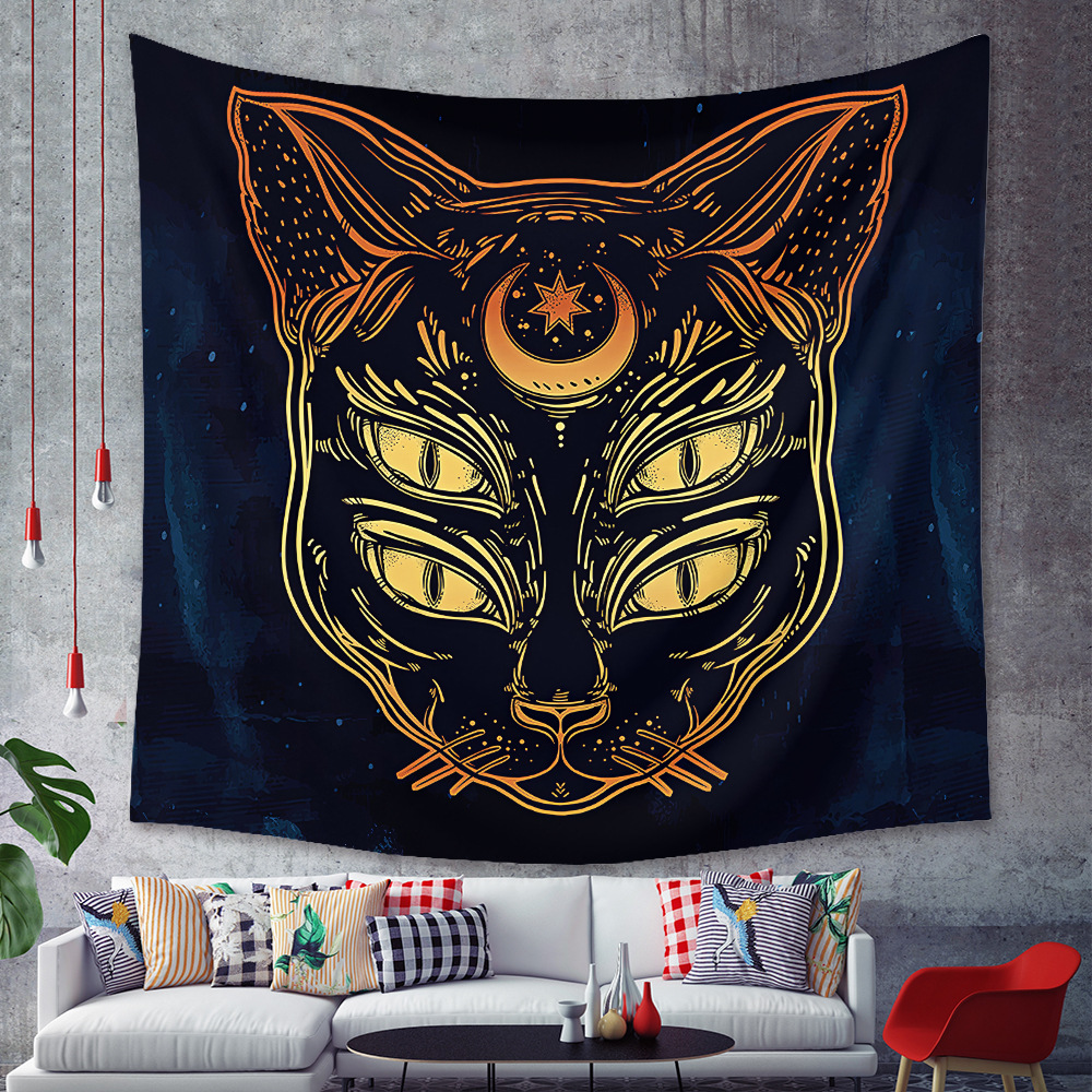 Thảm Treo Tường Tranh Vải Thảm Tapestry Chủ Đề Tâm Linh - Mèo 4 Mắt