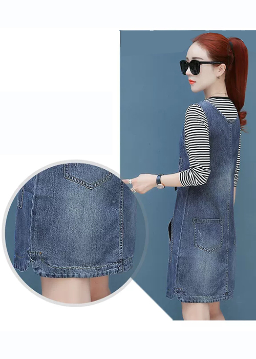 Đầm Yếm Jean Nữ Thêu Logo Thời Trang