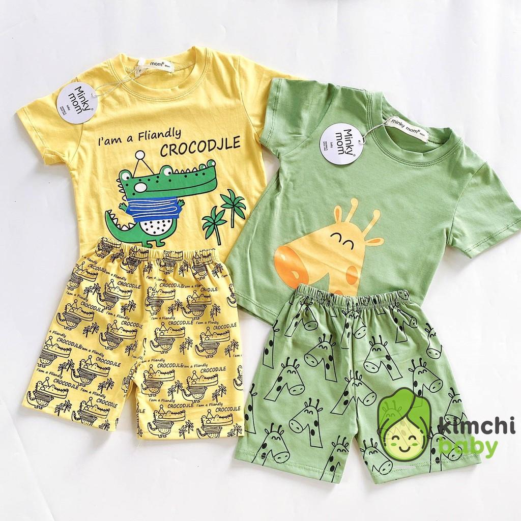 Đồ Bộ Bé Trai, Bé Gái Minky Mom Vải Cotton 100% Họa Tiết Khủng Long Dễ Thương, Bộ Cộc Tay Cho Bé Mặc Nhà Mùa Hè MKM2105