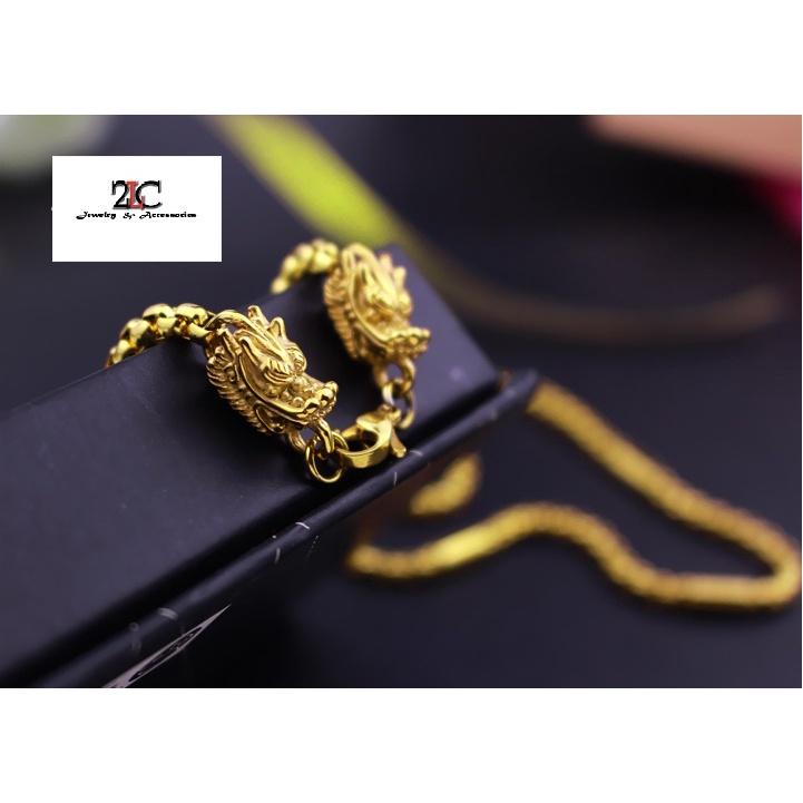 Dây Chuyền Inox Đầu Rồng Mạ Vàng 4 Ly Không Đen- DCNQC03