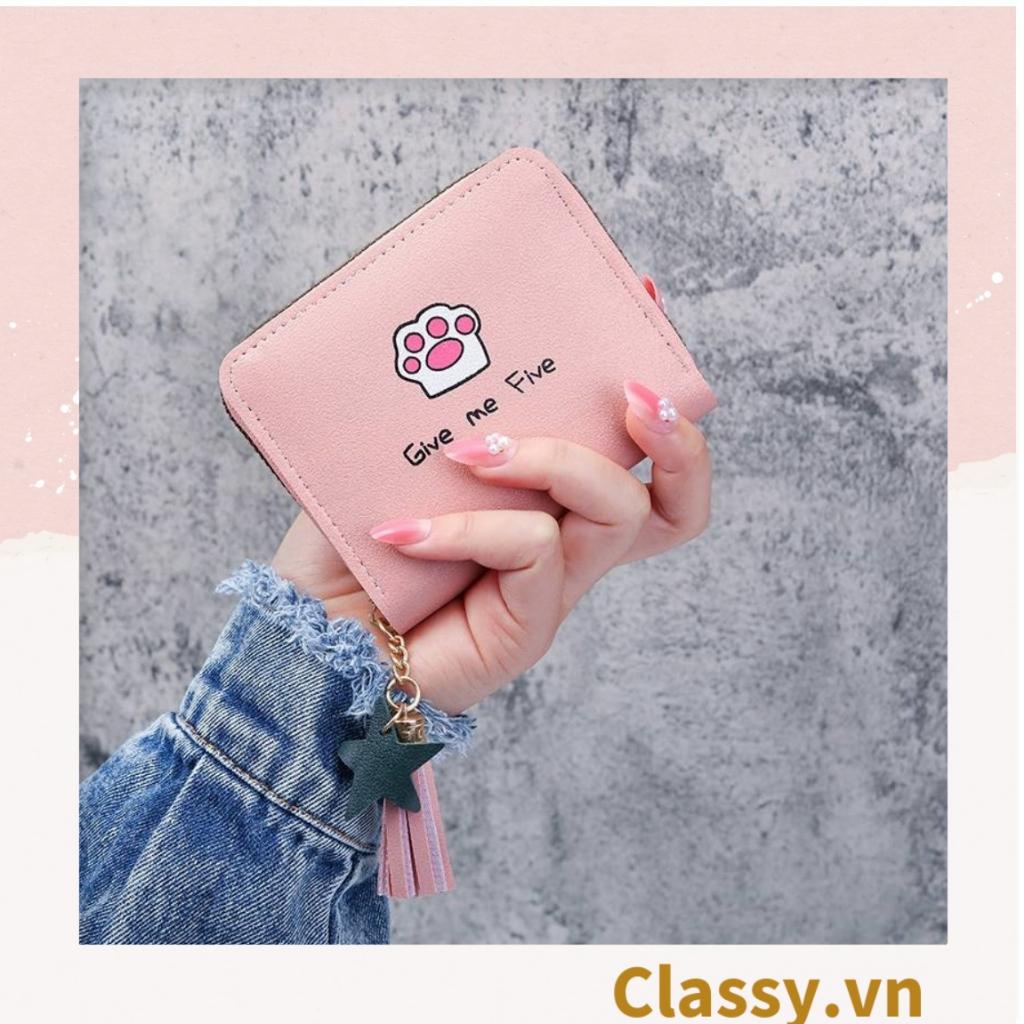 Ví nữ mini Classy bàn chân chó có đính tua rua đựng tiền phong cách hàn quốc dễ thương T1160