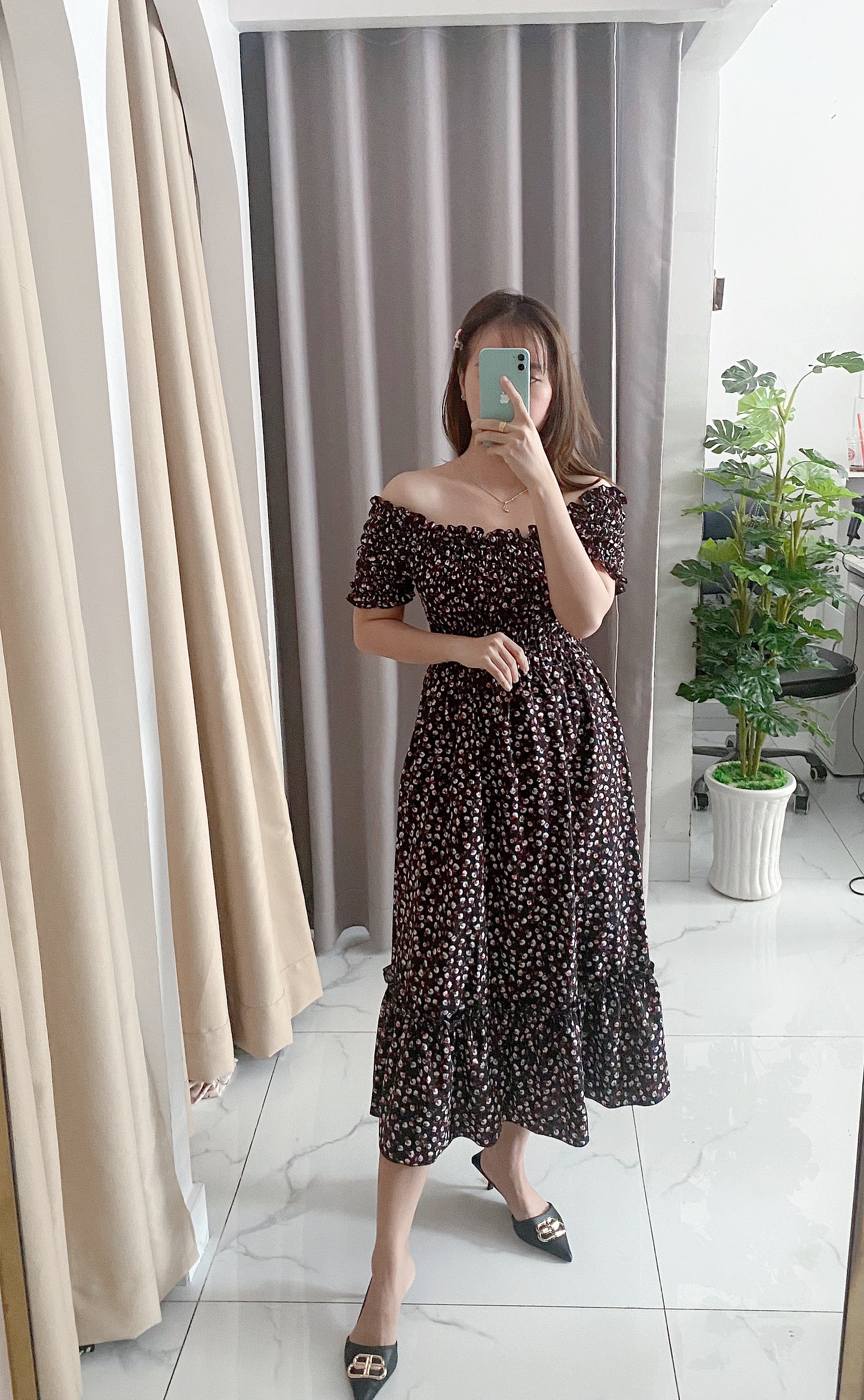 Váy nữ thời trang trễ vai tiểu thư, váy bẹt vai nhúng ngực, bộ váy đầm dài công chúa , dáng dài maxi V007