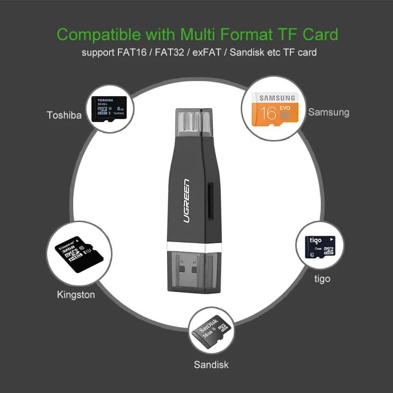 Ugreen UG3035930359TK Màu Đen Đầu đọc thẻ USB TYPE C + USB 3.0 sang TF cao cấp - HÀNG CHÍNH HÃNG