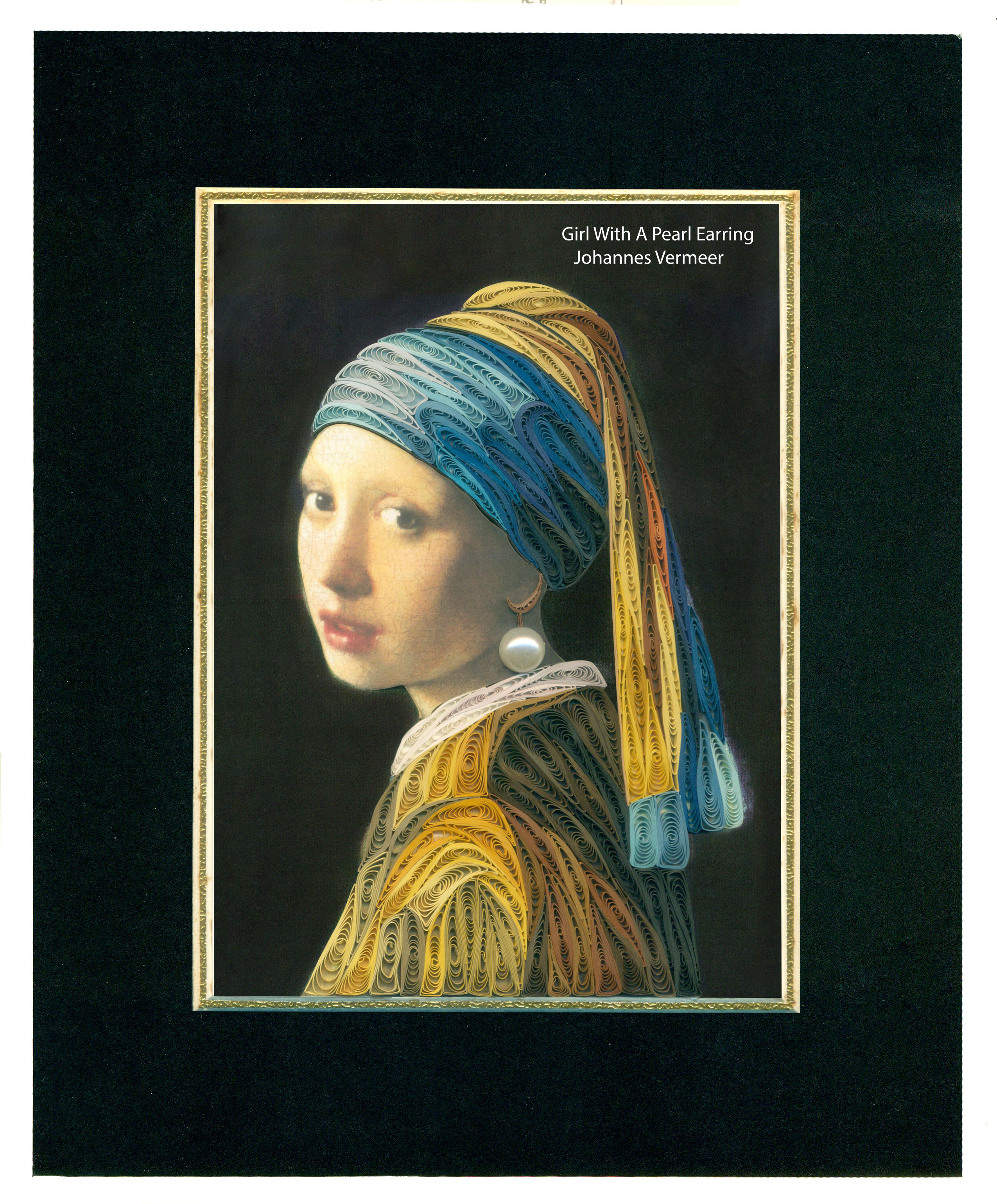 Tranh Giấy Xoắn Nghệ Thuật Thiếu Nữ Đeo Hoa Tai Ngọc Trai-kích thước 20x25cm