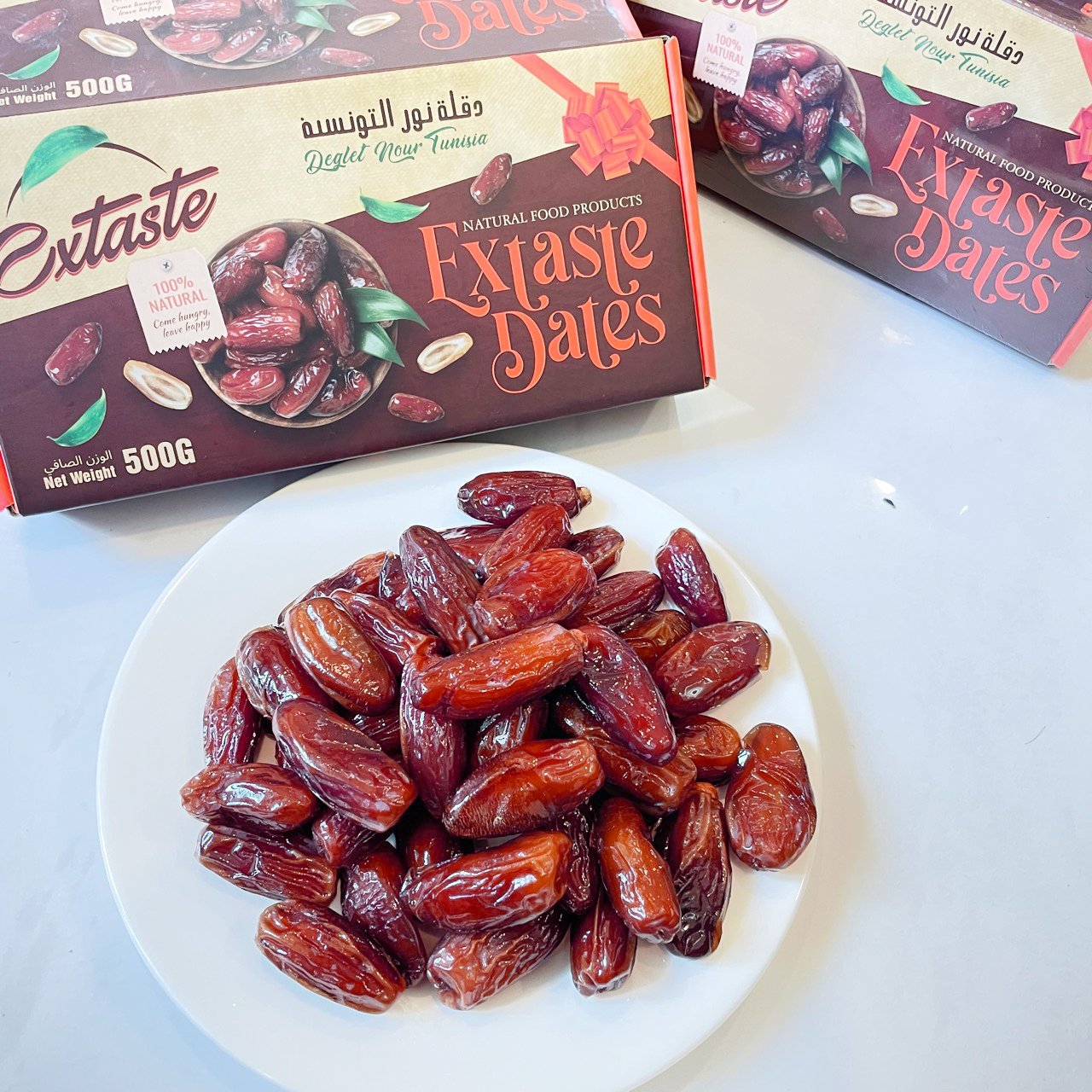 Chà là khô Extaste Dates Deglet Nour Tunisia chín tự nhiên, ngọt tự nhiên, mềm, dẻo mịn (500g/Hộp) - OZ Slim Store