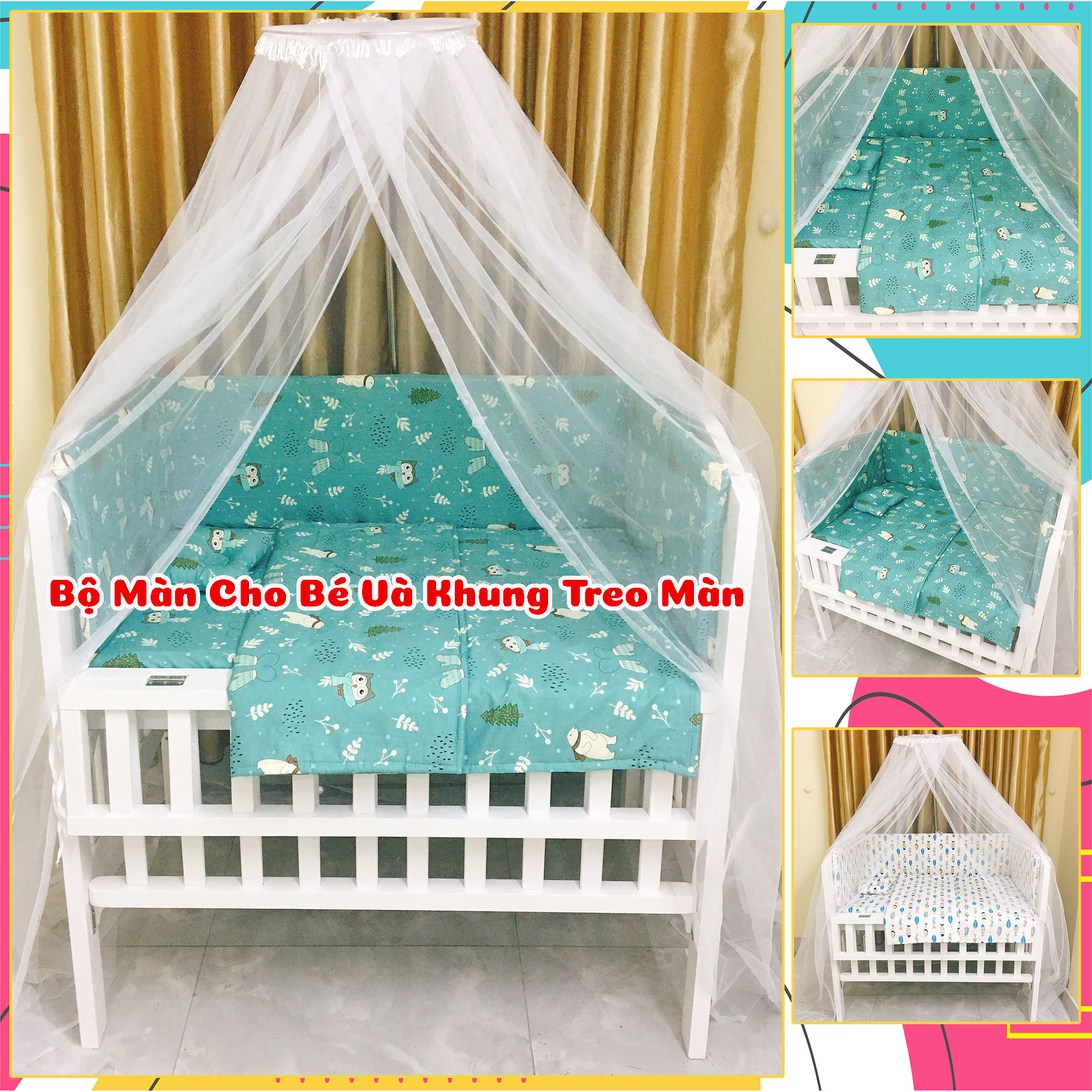 Màn Mùng Chống Muỗi Và Khung Inox Treo Cho Cũi Trẻ Em KIDSSUN Chất Liệu Màn Tuyn Dày Dặn Dài Phủ Kín Cũi