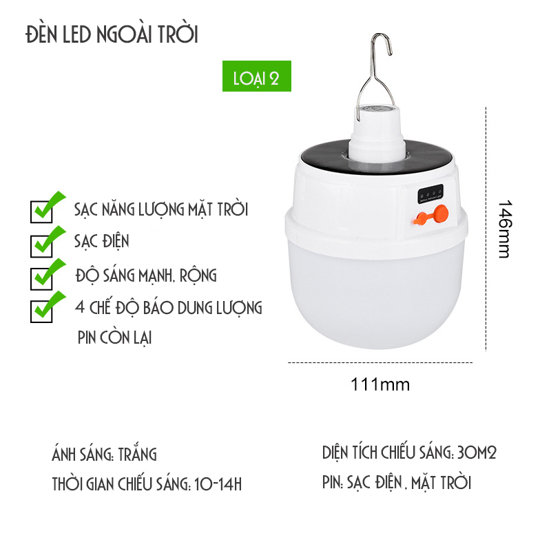 ĐÈN LED NĂNG LƯỢNG MẶT TRỜI, SẠC ĐIỆN NGOÀI TRỜI SÂN VƯỜN, CẮM TRẠI, TRỒNG CÂY, HỘI CHỢ