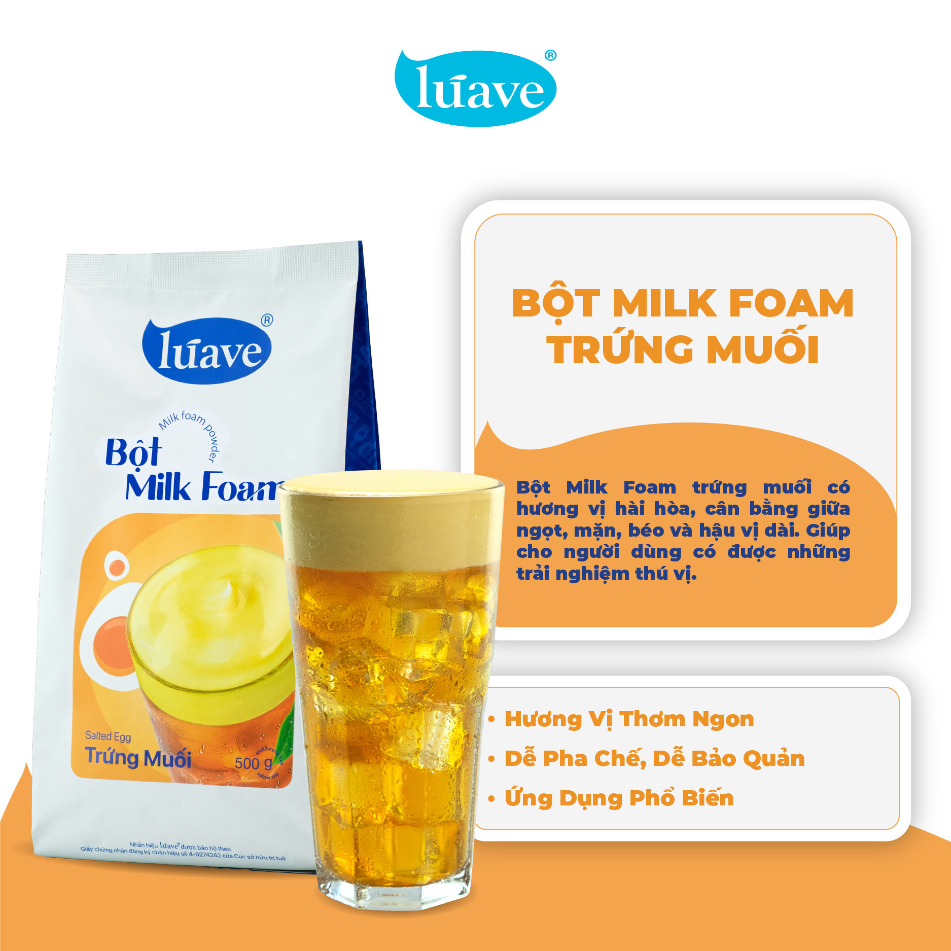 Bột Milk Foam Trứng Muối LÚAVE 0.5KG - Chính Hãng