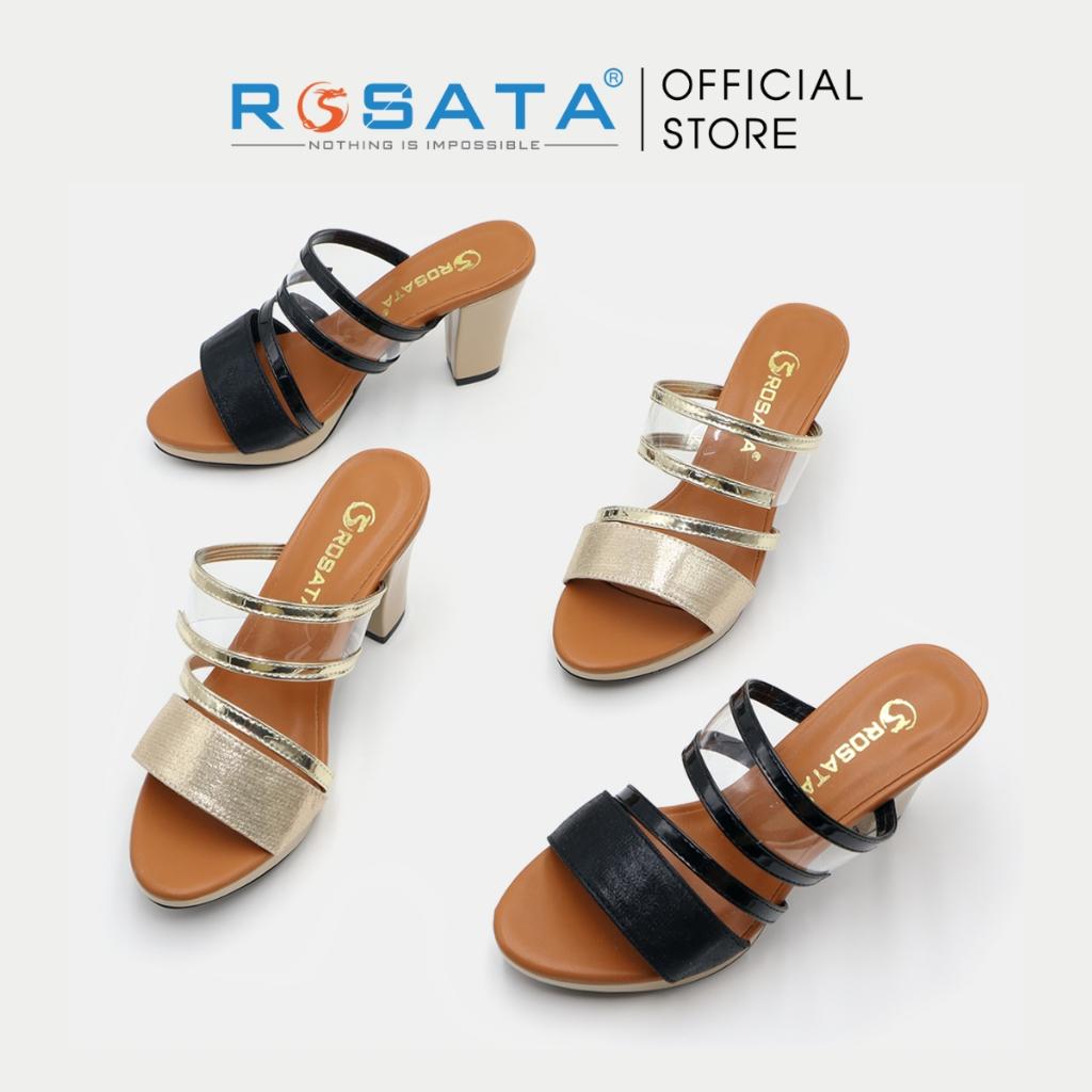 Giày sandal nữ đế cao 7 phân xỏ ngón quai ngang ROSATA RO518 - ĐEN