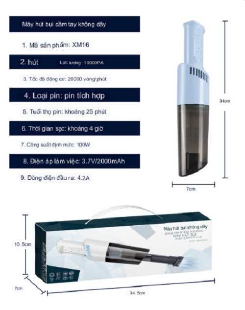 Máy Hút Bụi Pin Sạc Không Dây Cho Ô Tô, Gia Đình Vacuum Cleaner POWER HEPA 4.0