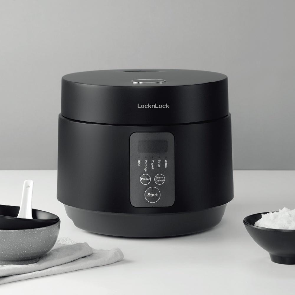 Nồi cơm điện LocknLock Compact Rice Cooker 1.2L màu đen EJR346BLK có 5 chế độ nấu đa năng - Hàng chính hãng - Hapos