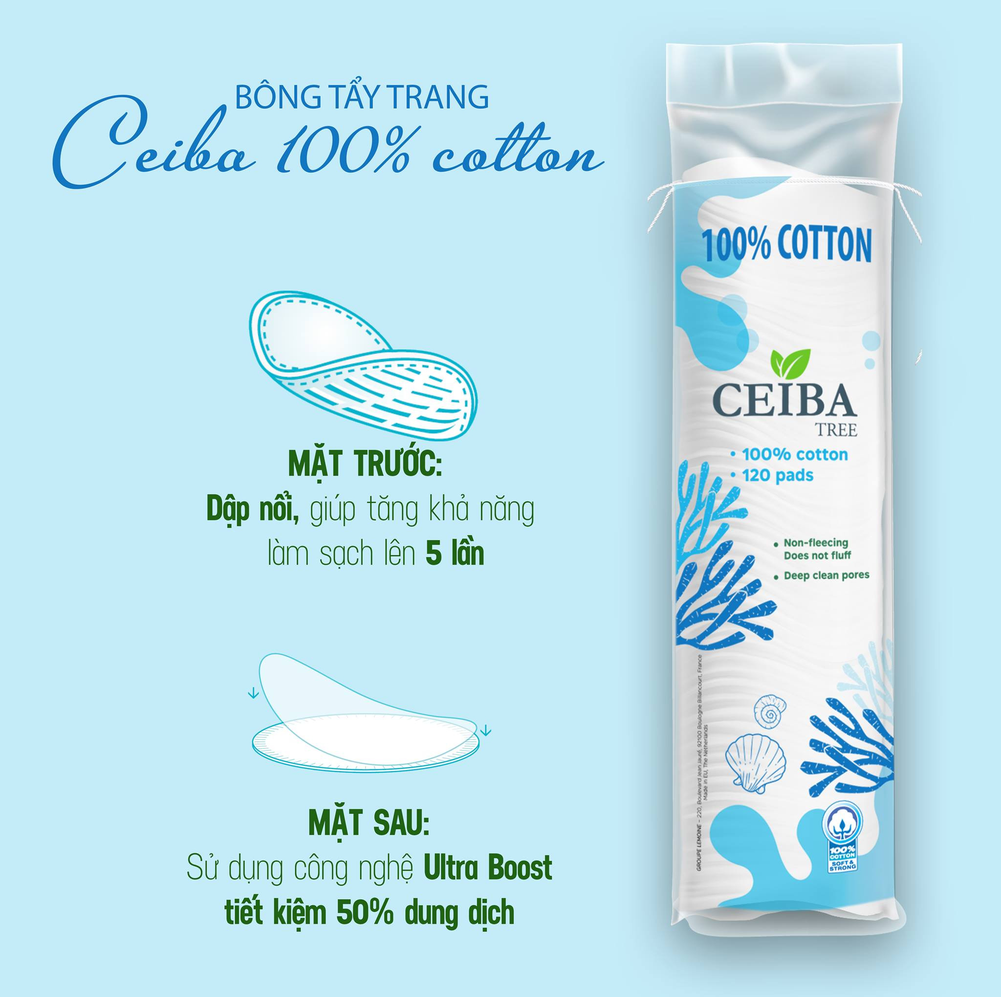 Bông Tẩy Trang 100% Cotton Ceiba Tree 120 miếng