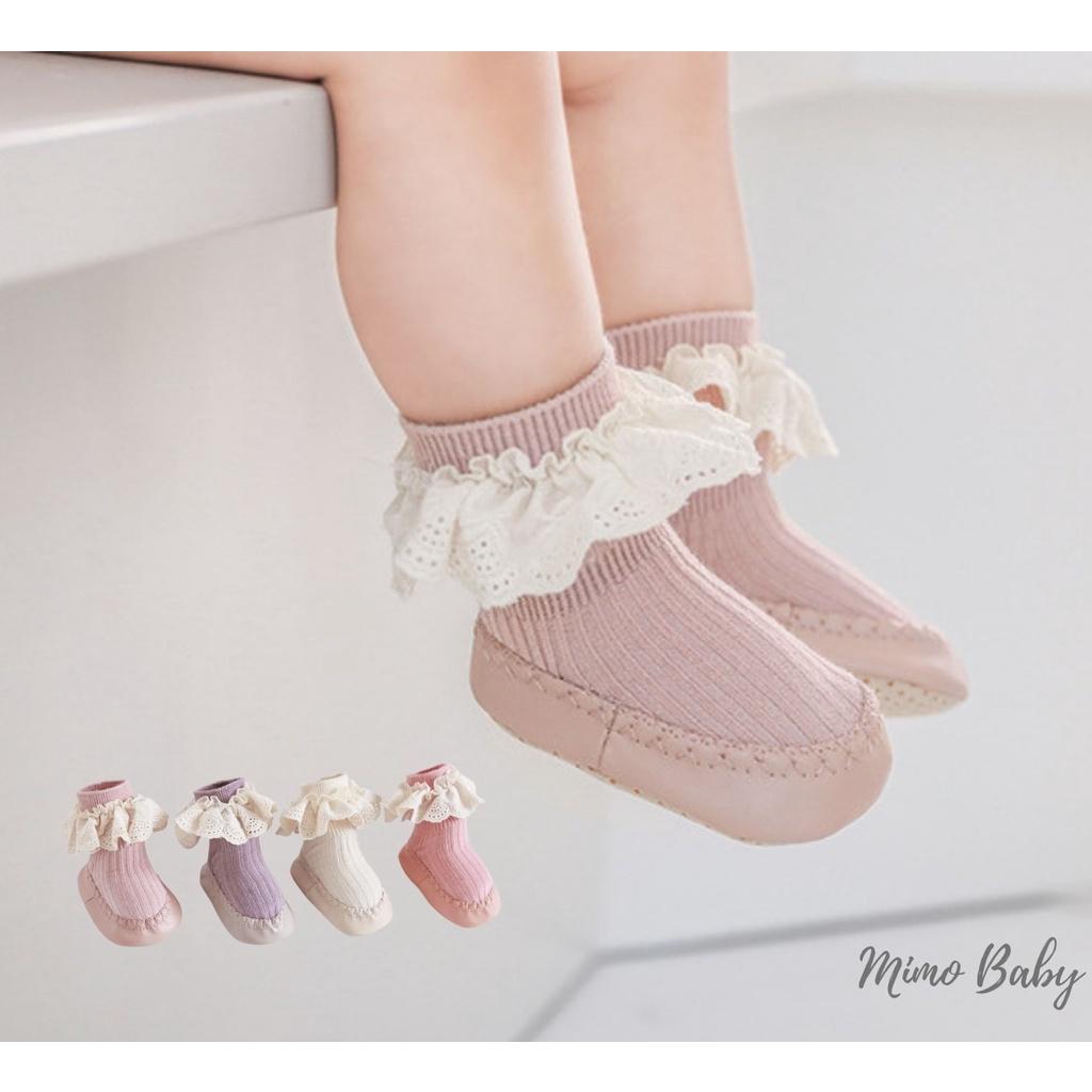 Giày tất tập đi chống trơn trượt viền ren cho bé mimo baby T07