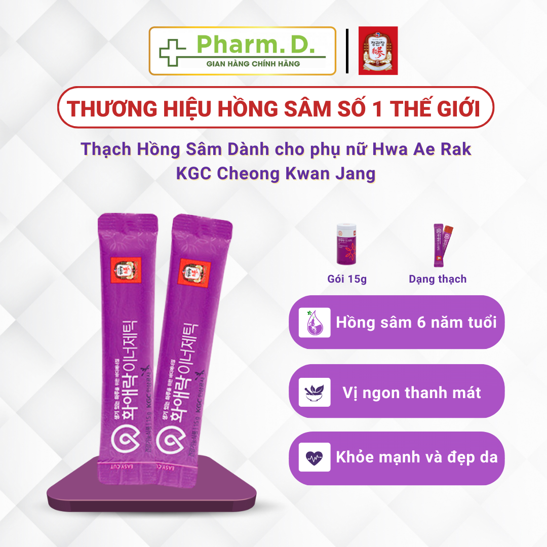 Thạch Hồng Sâm Dành Cho Phụ nữ Hwa Ae Rak Innergetic KGC Cheong Kwan Jang (Hộp 15g x 1 gói, 20 gói)