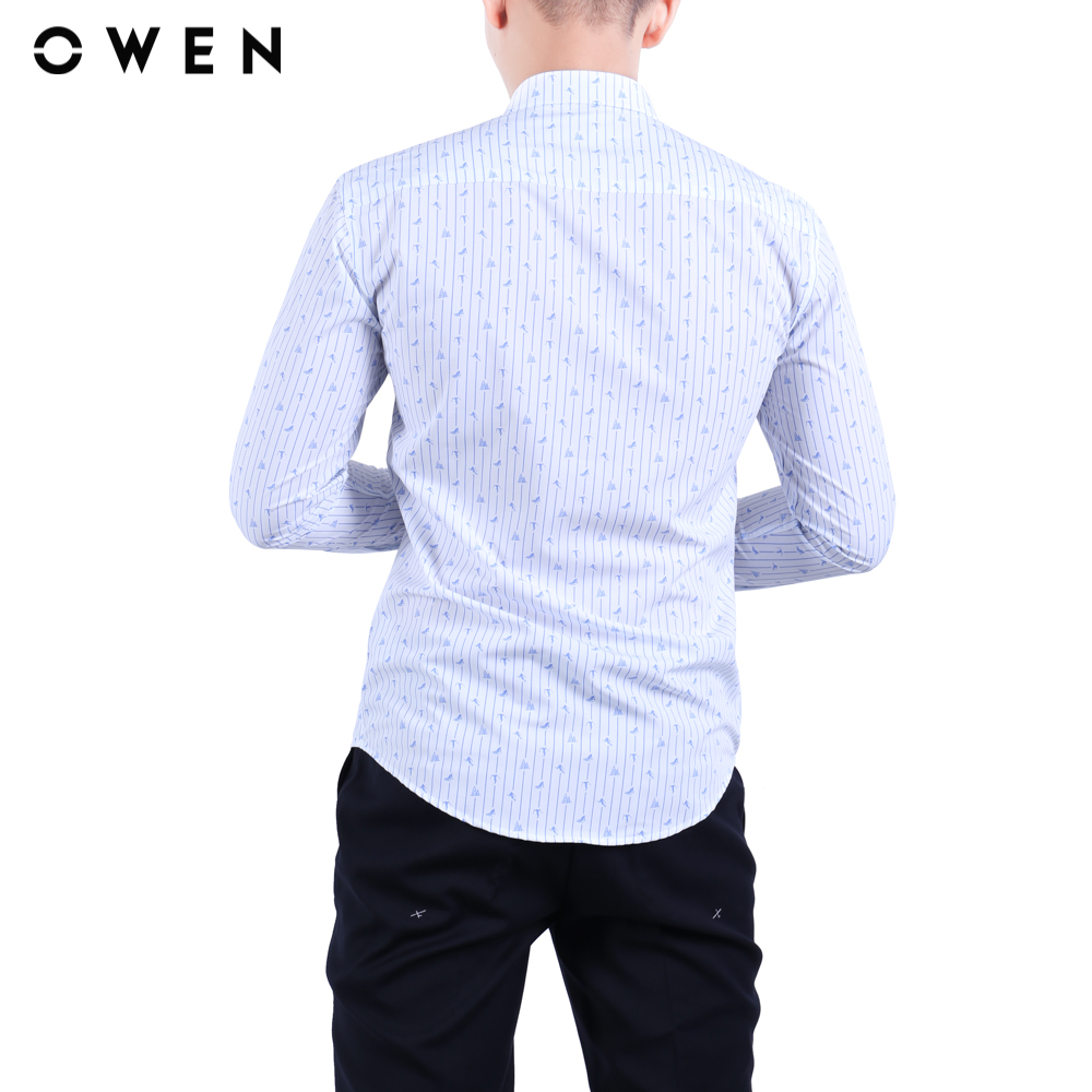 OWEN - Áo sơ mi dài tay Bamboo Regularfit có túi màu trắng họa tiết - AR20839DT