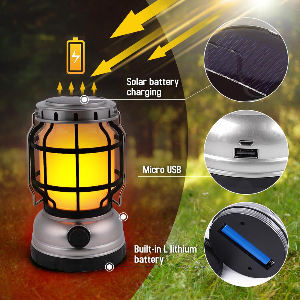 Đèn lồng cắm trại năng lượng mặt trời USB có thể sạc lại, cầm tay cắm trại câu cá đi bộ ban đêm