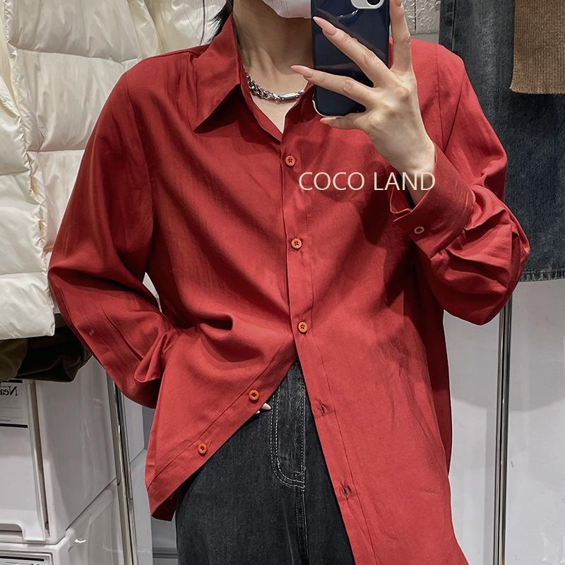 áo sơ mi nữ dài tay vạt tôm chất kaki đũi nhiều màu đen, vàng, xanh ngọc, hồng, be đũi xước Hàn Quốc Mềm - Min - Mát
