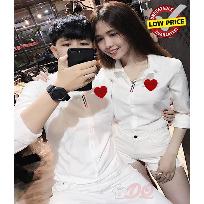 Áo Sơ Mi Cặp Đôi Họa Tiết In Chữ Trái Tim Cao Cấp | Sơ Mi Đôi Nam Nữ Đẹp Giá Tốt