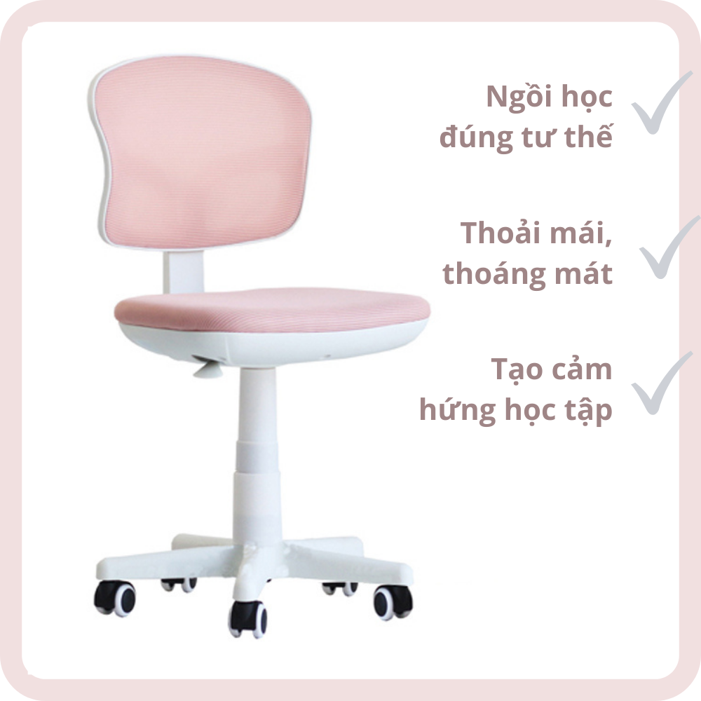 Hình ảnh Ghế học bài cho bé gái màu hồng Ghế xoay học sinh chống cận chống gù Ghế trẻ em ngồi học lưng lưới nệm vải CE1004-M Study chairs for kids in HCMC- CAPTA