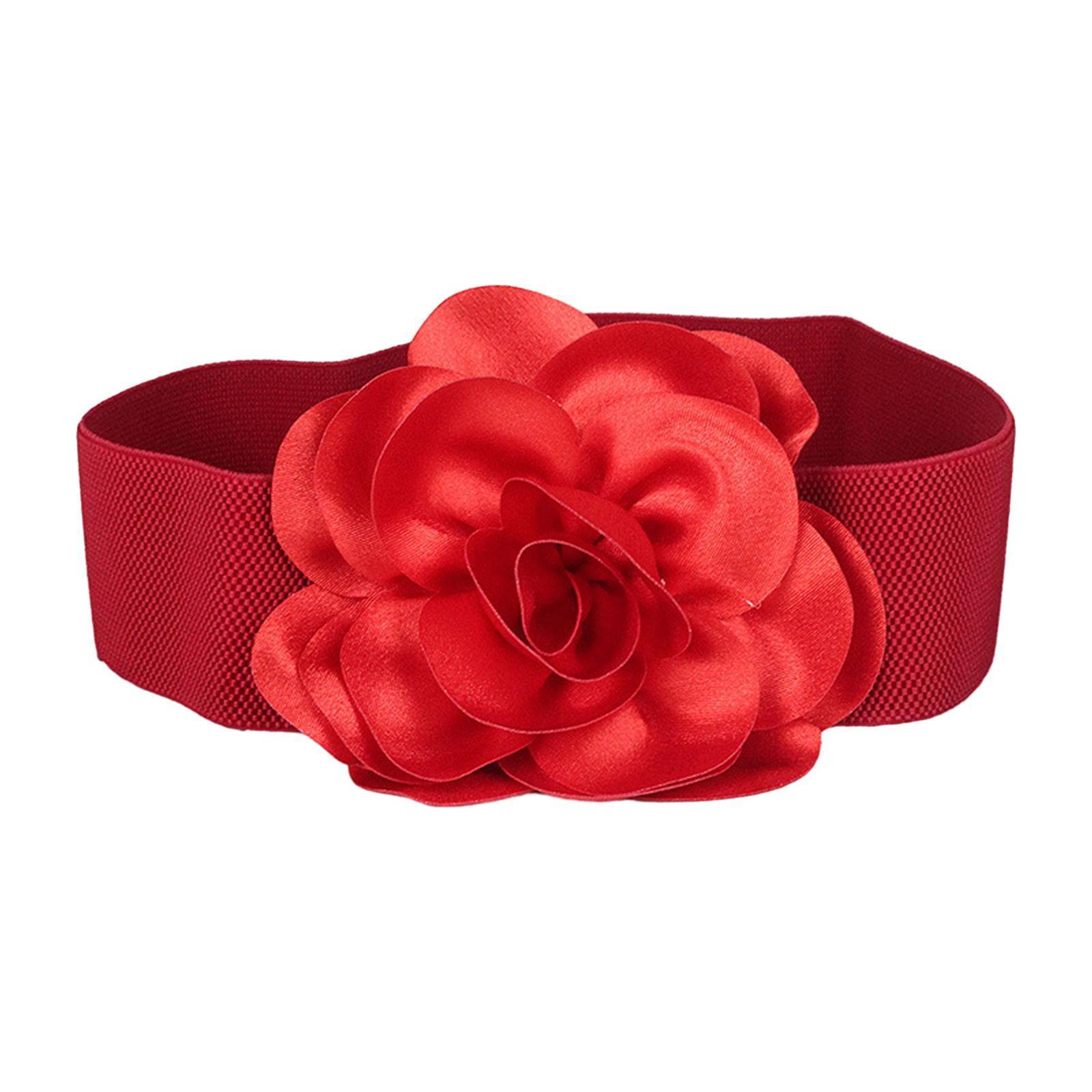 Women' Belt Stretch Chunky Waist Belt Dress Belts Big Flower Cinch Belts Elastic Belts for Women