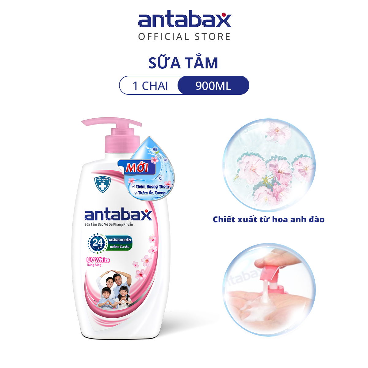 Sữa Tắm Bảo Vệ Da Kháng Khuẩn Antabax UV White Trắng Sáng 900ml