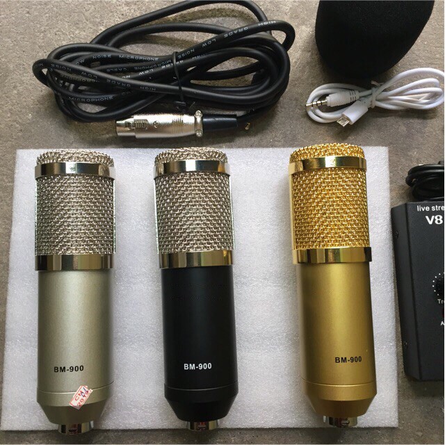 Combo trọn bộ sound card Mixer F4 USB thu âm livestream, karaoke cực hay, Micro BM-900, Kẹp bàn màng lọc, tai nghe kiểm âm 450P