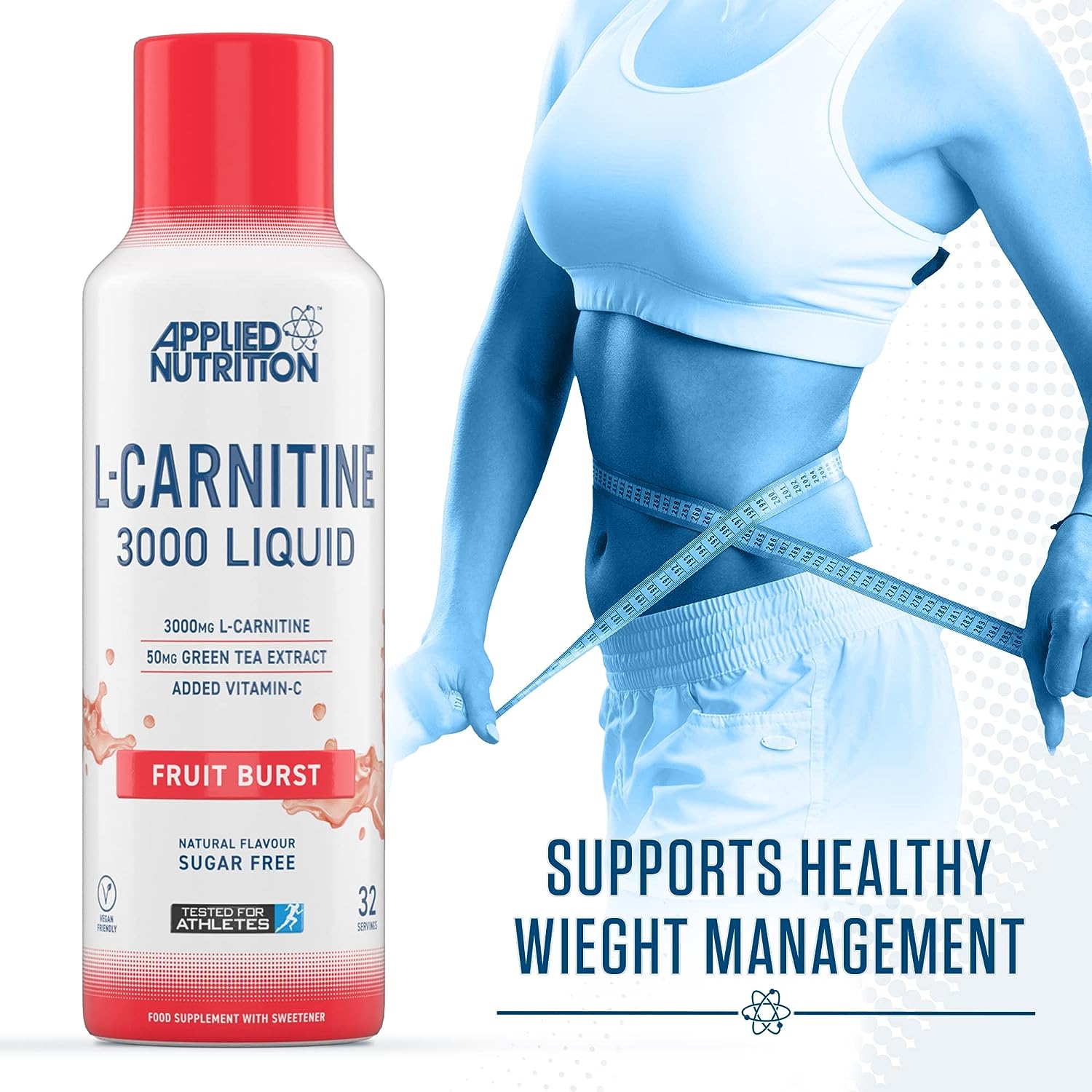 Applied Nutrition L Carnitine 3000 (480ml - 32 lần dùng) Siro Hỗ Trợ Đốt Mỡ Giảm Cân Nhanh của Anh Quốc