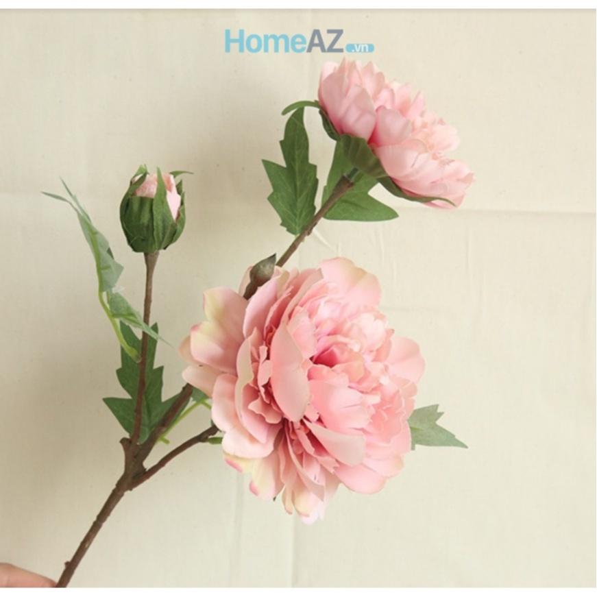 Cành hoa mẫu đơn giả đẹp bằng lụa màu hồng phấn PEOLY 52cm mã AZHOA006