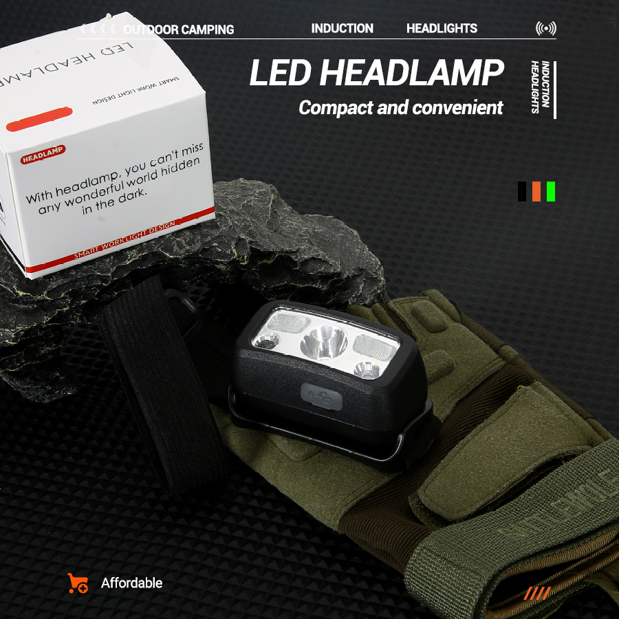 Đèn Pin LED Đội Đầu Sạc USB - cảm ứng ánh sáng, chống nước dùng ngoài trời - hàng nhập khẩu