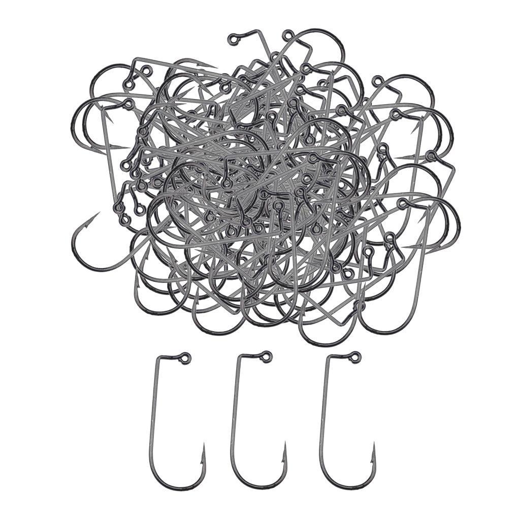 100pcs Worm Fishing Hooks Carbon Steel  Barbed Hook for Big Fish