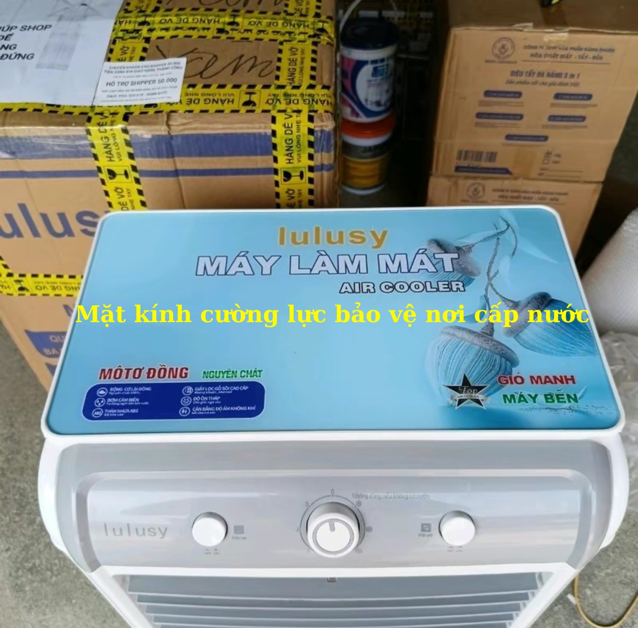 Quạt điều hoà hơi nước 45 lít Lulusy 45A + tặng 2 đá khô có bánh xe, Motor đồng bền bỉ, êm ái, tiết kiệm điện, dễ dàng vệ sinh, hàng nhập khẩu