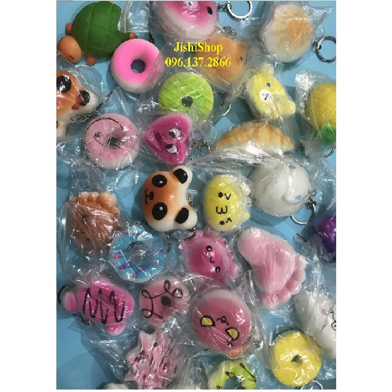 Combo 50 squishy bé mềm đẹp kèm móc khóa