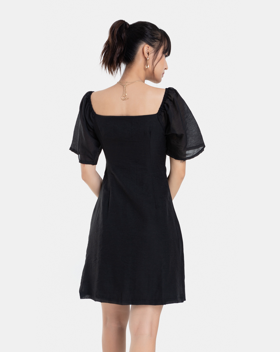 Đầm Lửng Thời Trang JUNO Cổ Vuông Nhún Eo JNDLU001